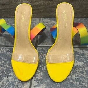 Cathy din yellow rainbow high heels size 8